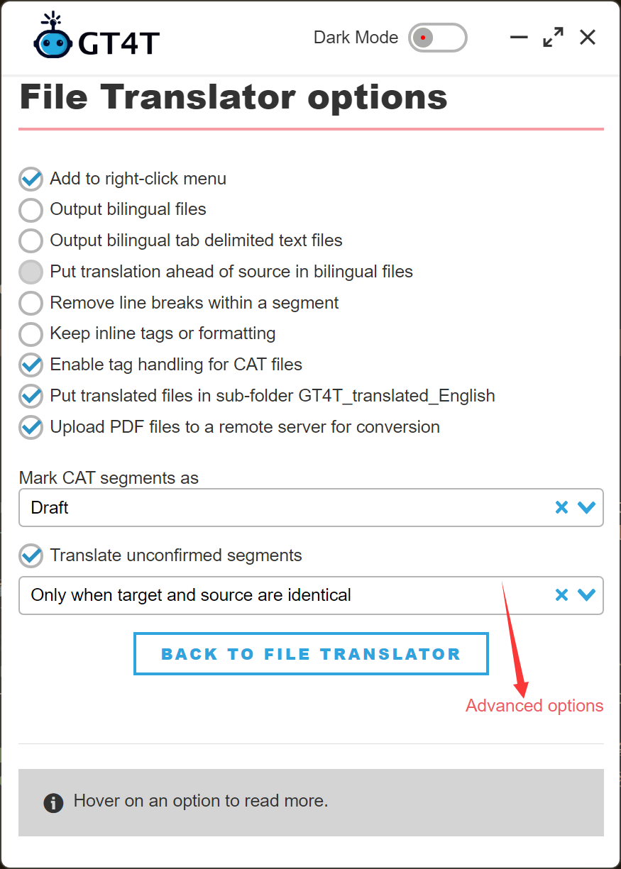 Advanced Options