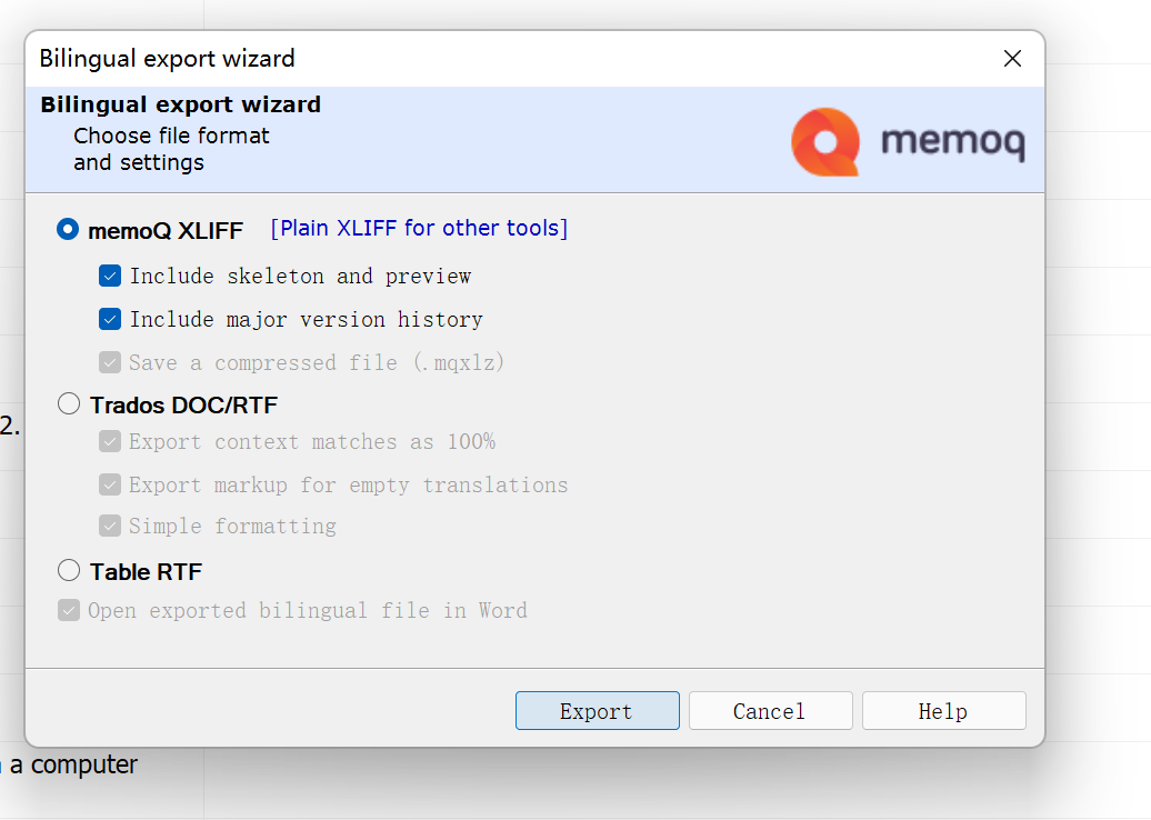  Exporting MemoQ bilingual files 