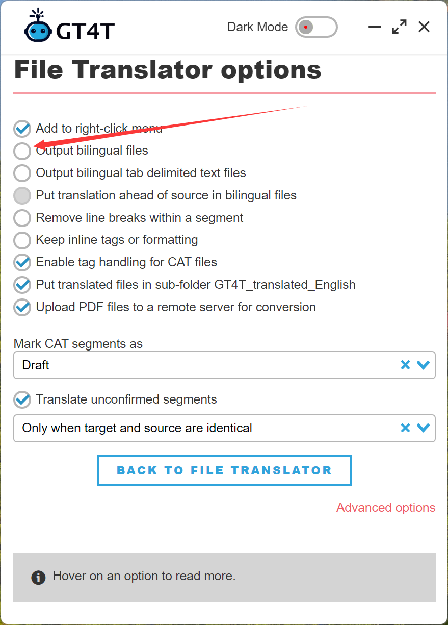  GT4T File Translator Options