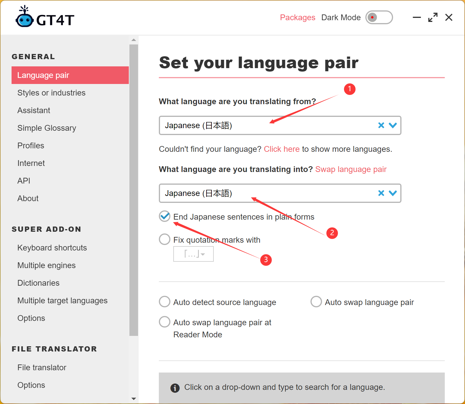 Set language pair