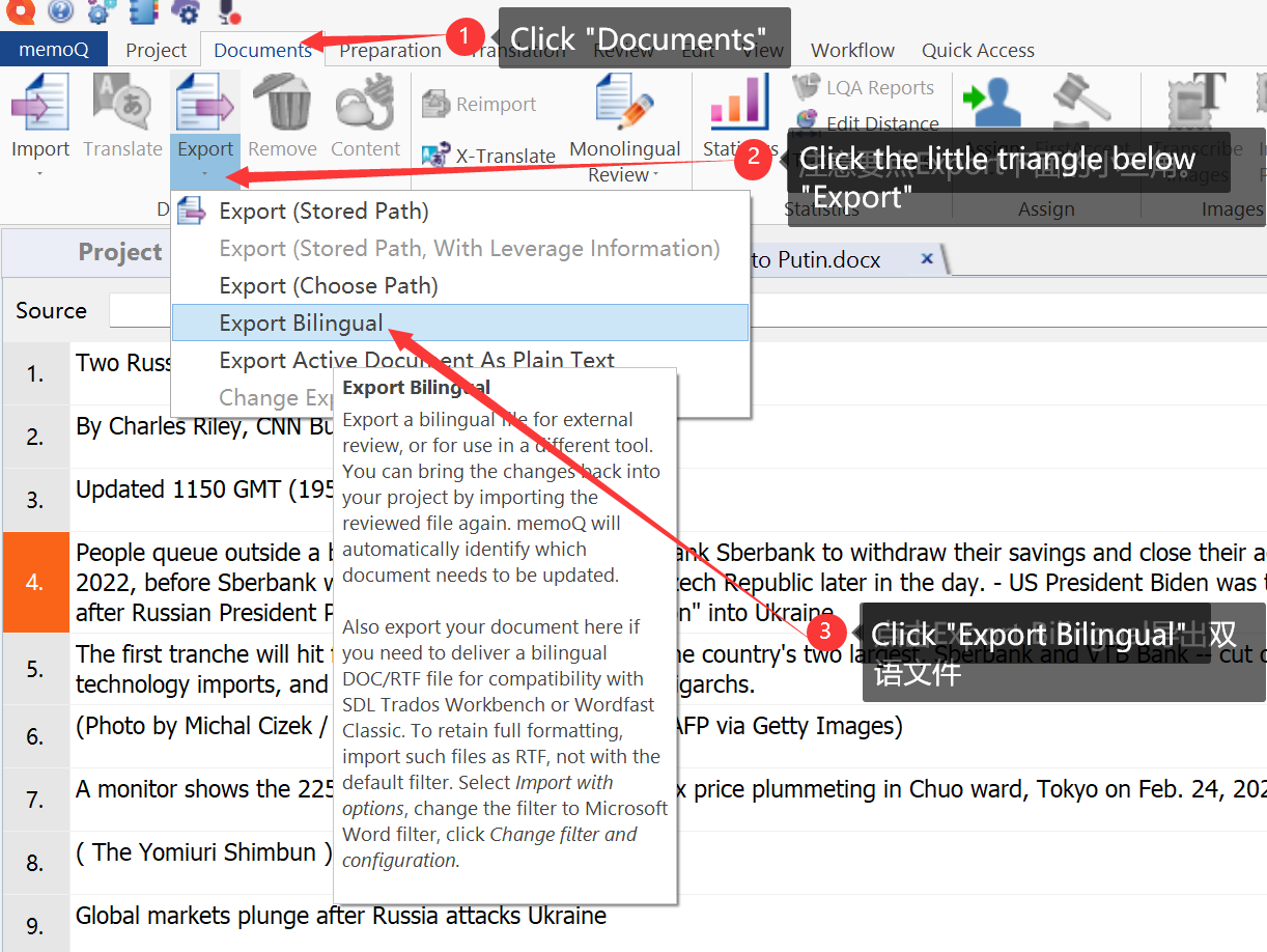 Exportar ficheiros bilingues do MemoQ