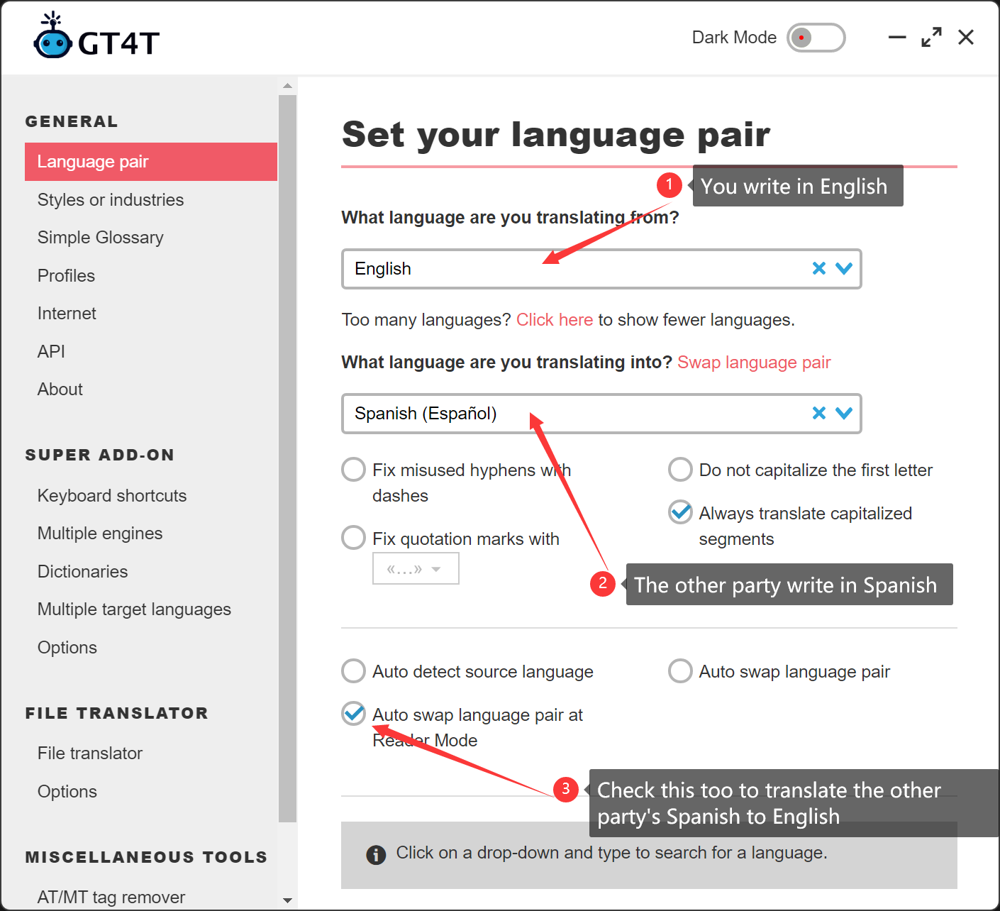 GT4T::Setup par de idiomas